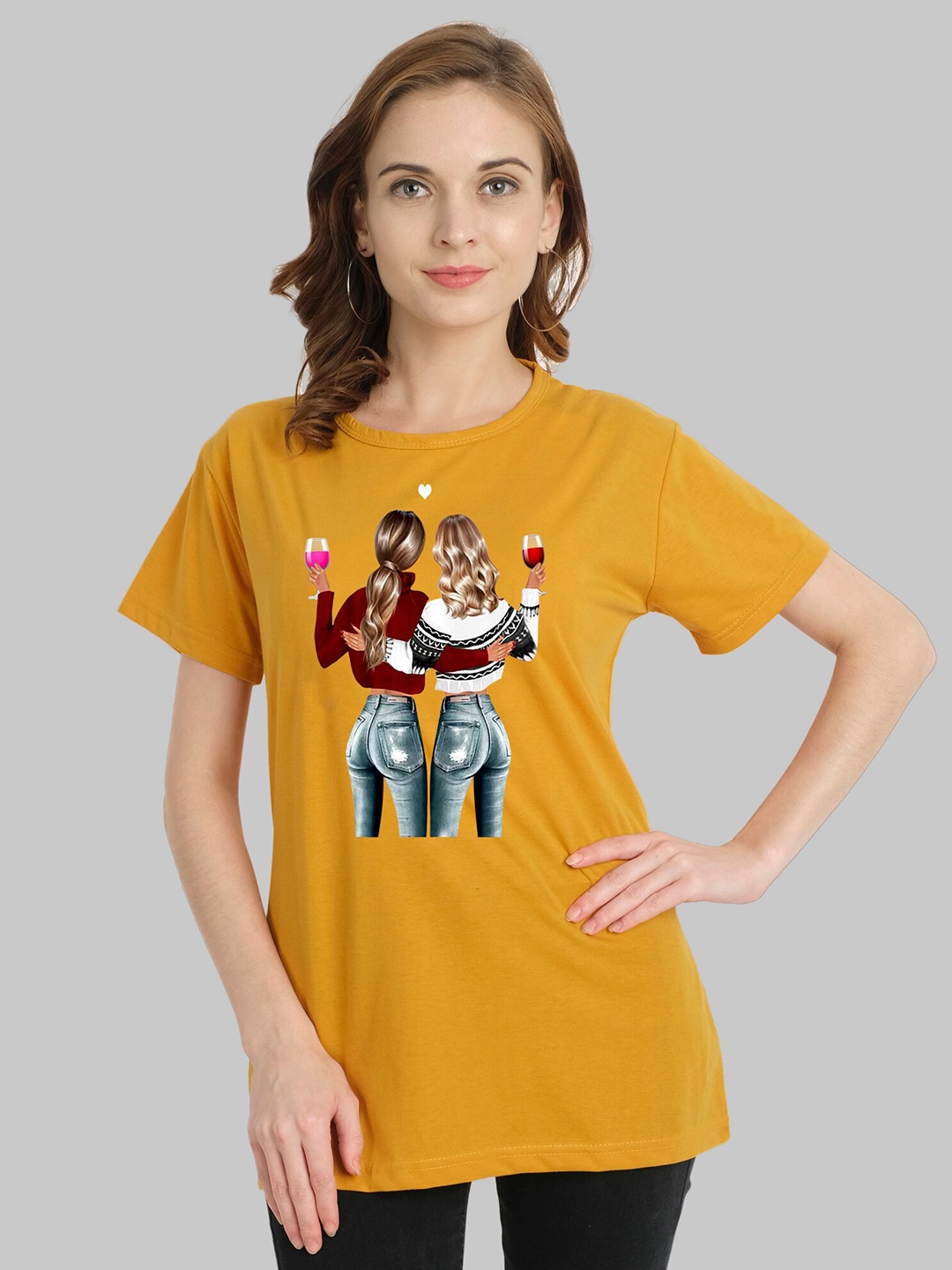 

CHOZI Graphic Printed Cotton Bio Finish T-shirt, Mustard