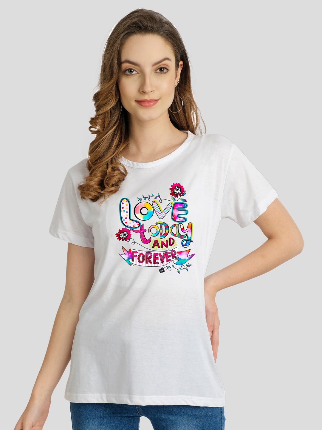 

CHOZI Women Typography Printed Bio Finish Cotton T-shirt, White