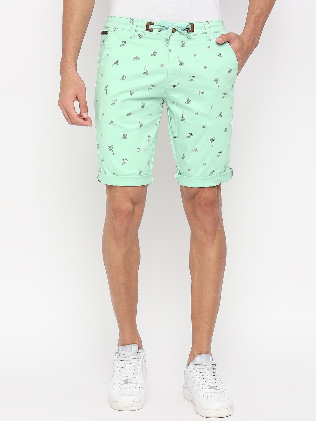 

beevee Men Conversational Printed Shorts, Sea green