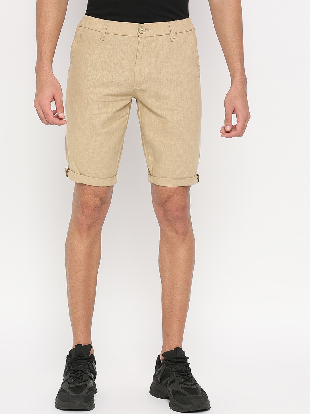 

beevee Men Cotton Linen Regular Shorts, Khaki