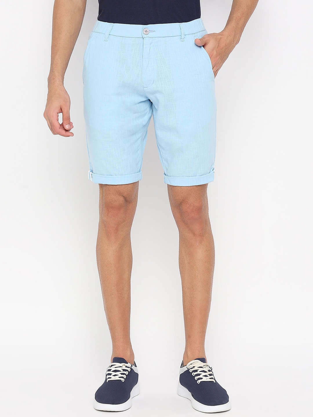 

beevee Men Mid-Rise Cotton Linen Regular Shorts, Blue