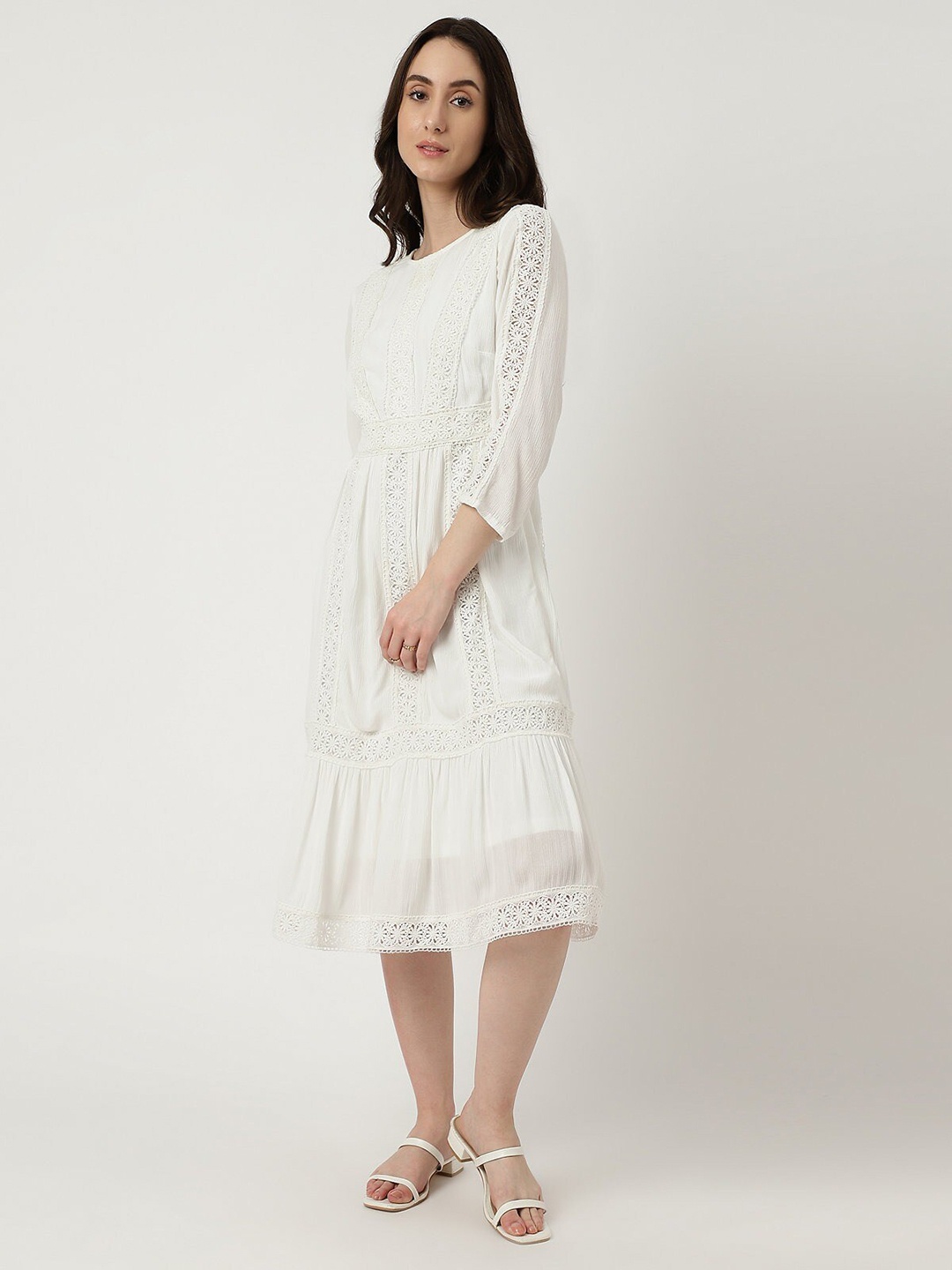 

Marks & Spencer Floral Embroidered A-Line Midi Dress, Off white