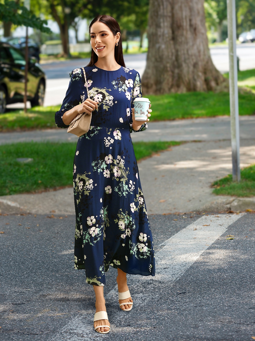 

Marks & Spencer Floral Printed Maxi Dress, Navy blue