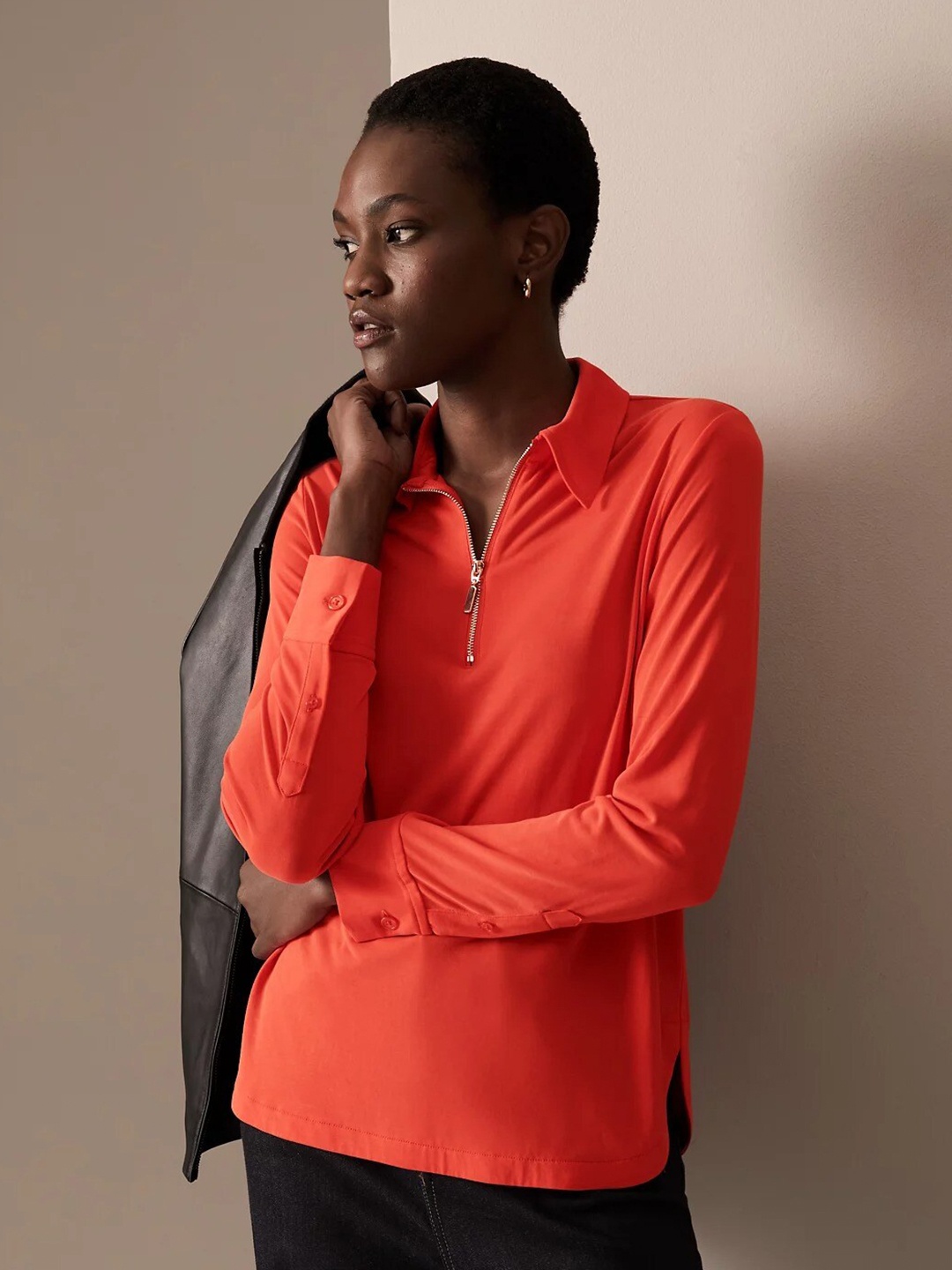 

Marks & Spencer Cuffed Sleeves Shirt Style Top, Orange