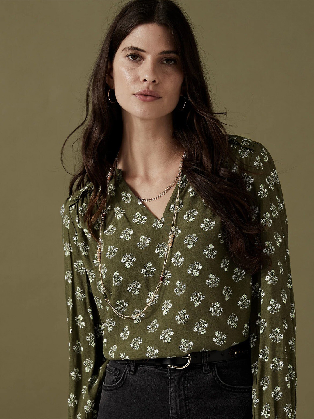 

Marks & Spencer Floral Printed Top, Khaki