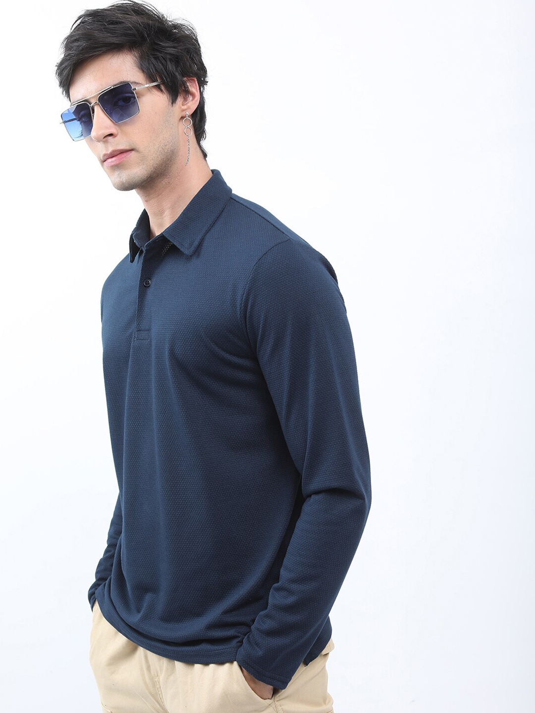 

HIGHLANDER Men Navy Blue Popcorn Structured Regular Fit T-shirt