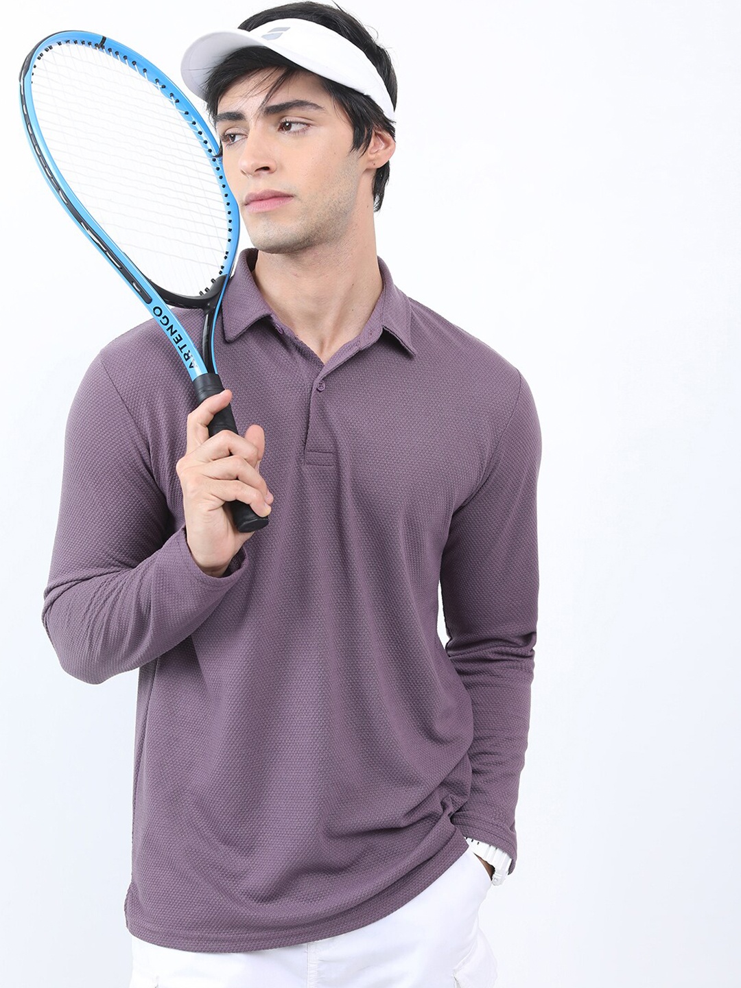 

HIGHLANDER Popcorn Structured Regular Fit Polo Collar T-shirt, Purple