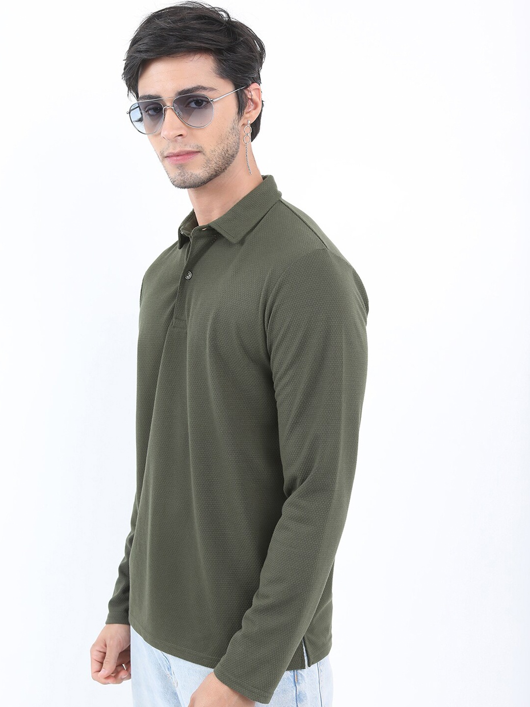 

HIGHLANDER Men Popcorn Structured Regular Fit Tshirt, Olive