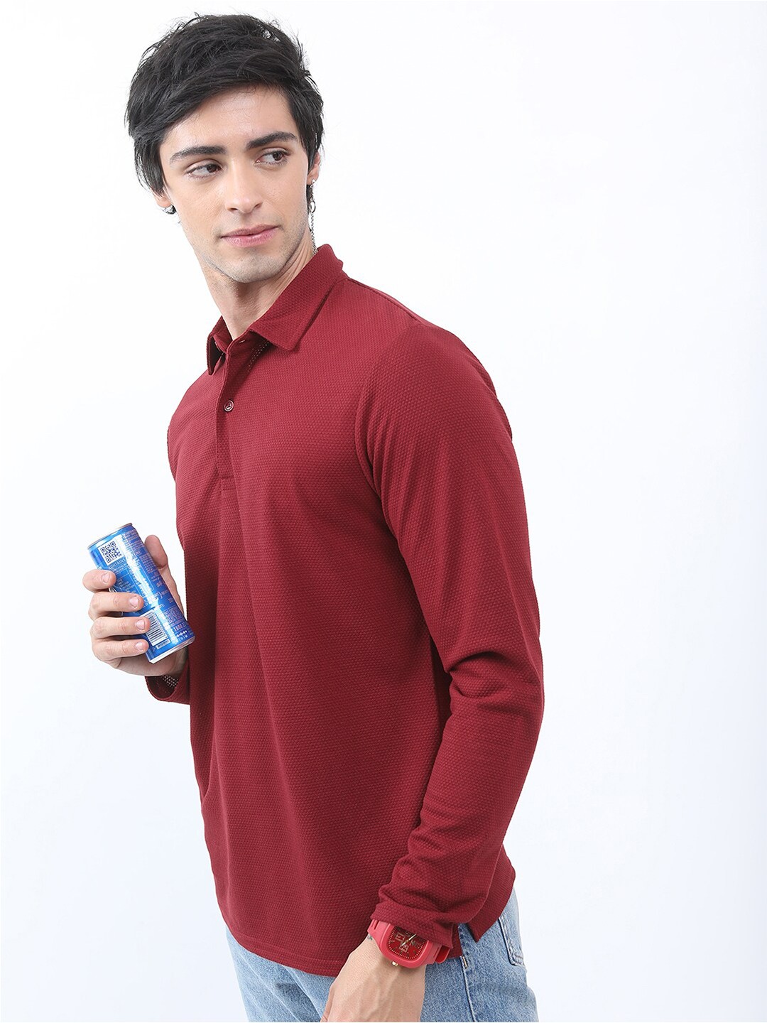 

HIGHLANDER Men Maroon Popcorn Structured Regular Fit T-shirt