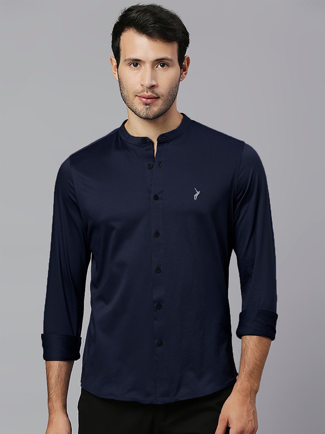 

Thomas Scott Band Collar Classic Slim Fit Casual Shirt, Navy blue