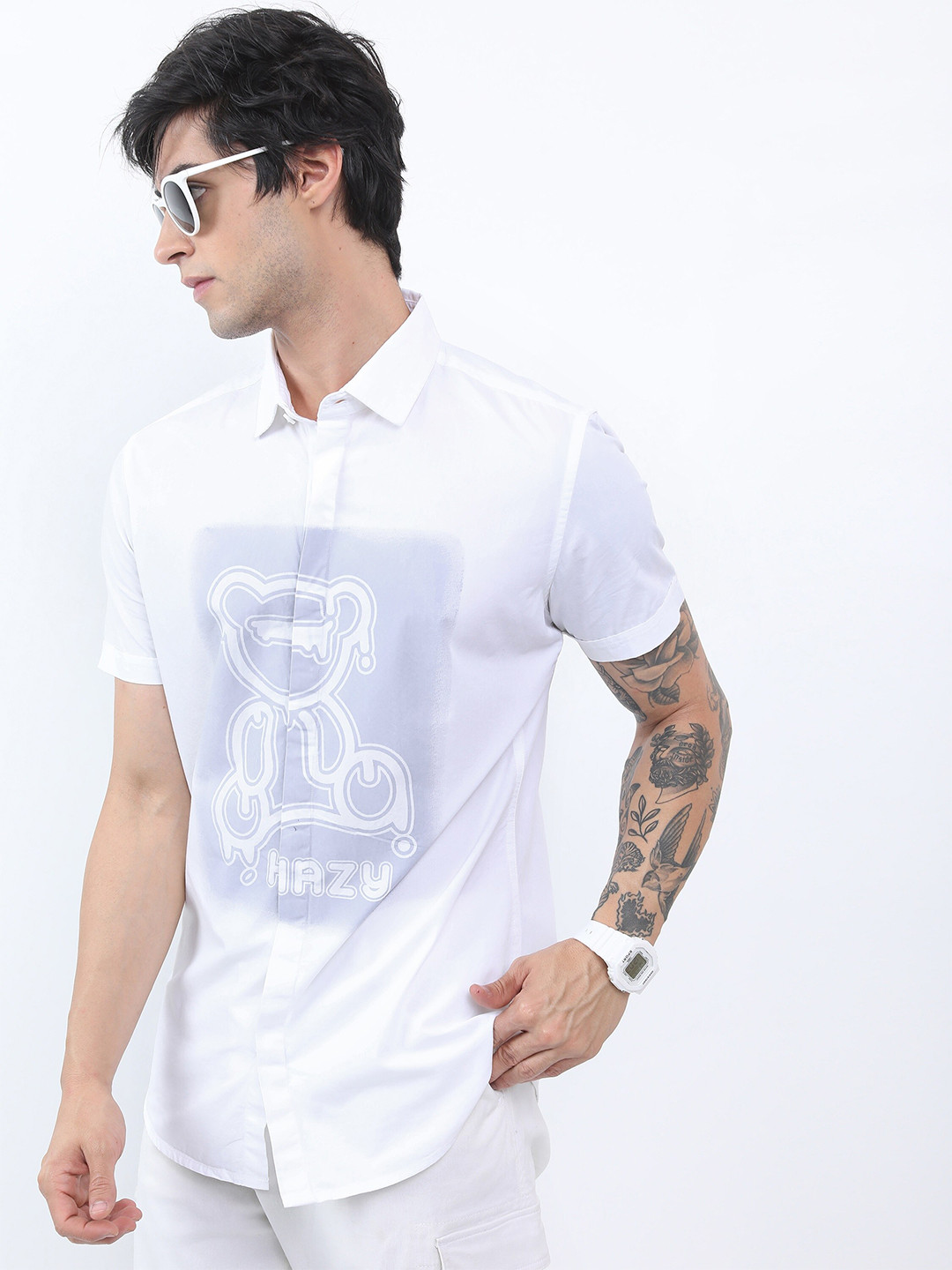 

KETCH Graphic Printed Cotton Slim Fit Casual Shirt, White