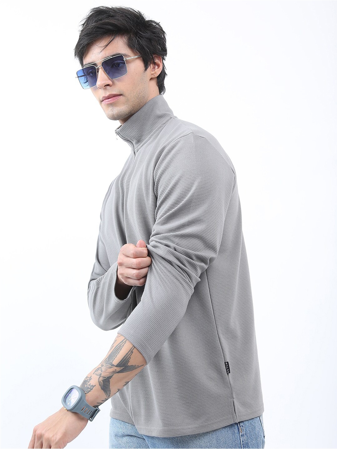 

KETCH Men Structured Regular Fit High Neck T-shirt, Grey