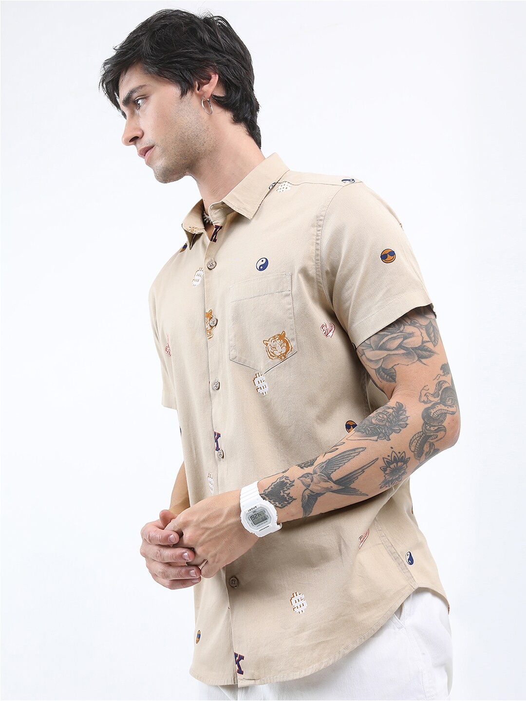 

KETCH Printed Casual Shirt, Beige
