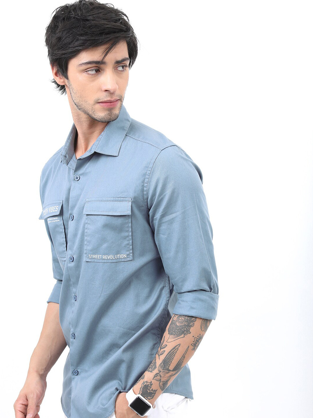 

KETCH Slim Fit Typography Printed Cotton Casual Shirt, Blue