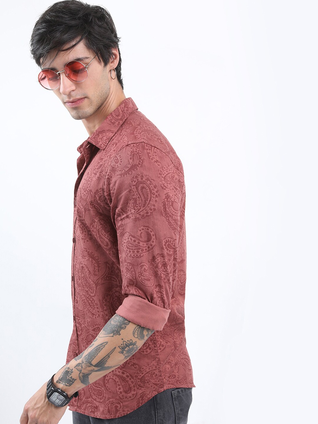 

KETCH Slim Fit Ethnic Motifs Printed Cotton Casual Shirt, Rust