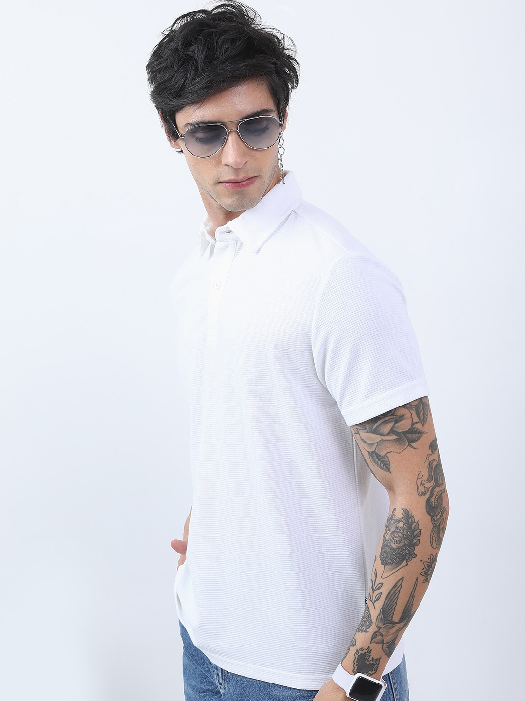 

KETCH Men Structured Regular Fit Polo Neck T-shirt, White