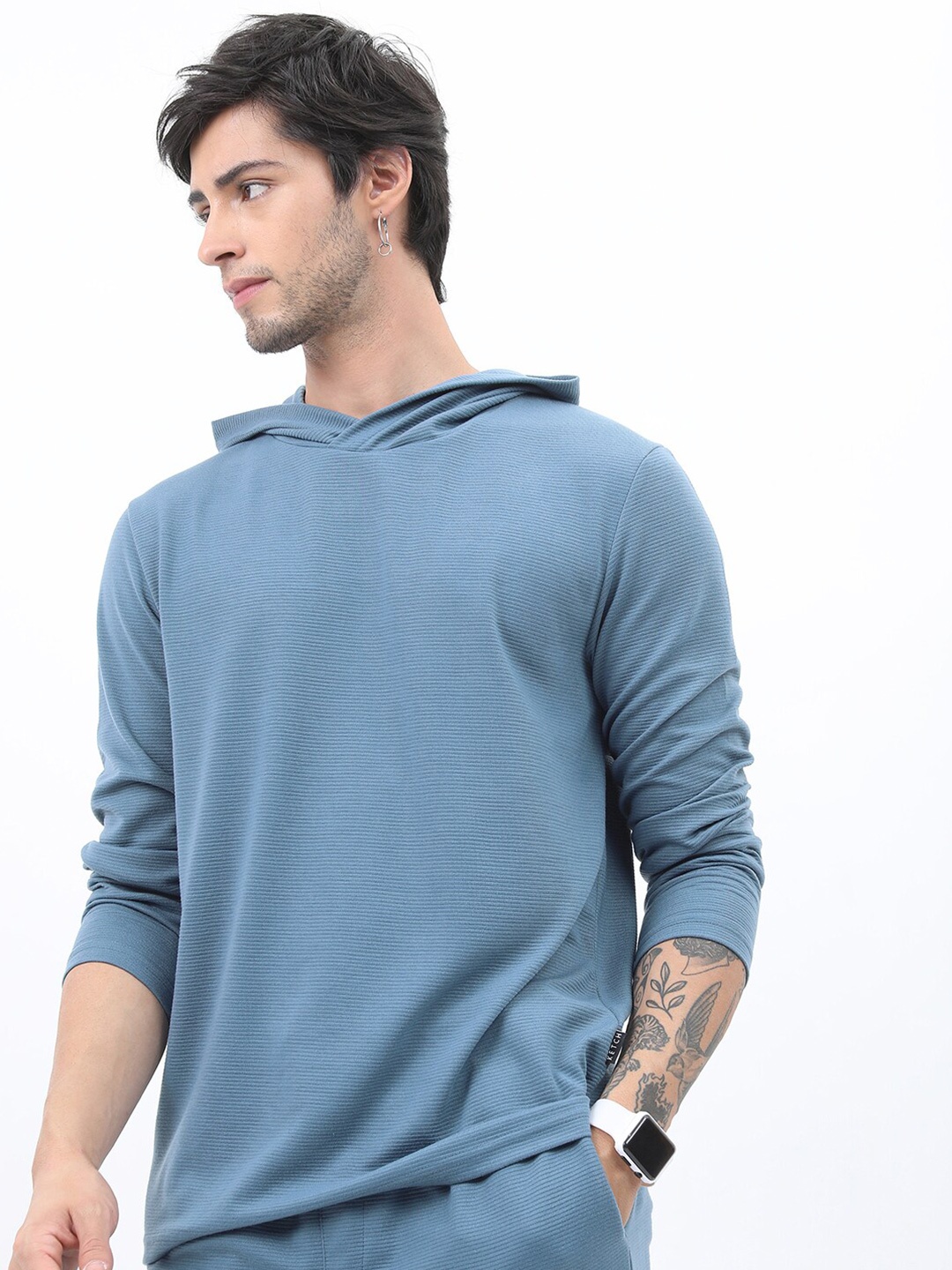

KETCH Men Structured Regular Fit Hooded T-shirt, Blue
