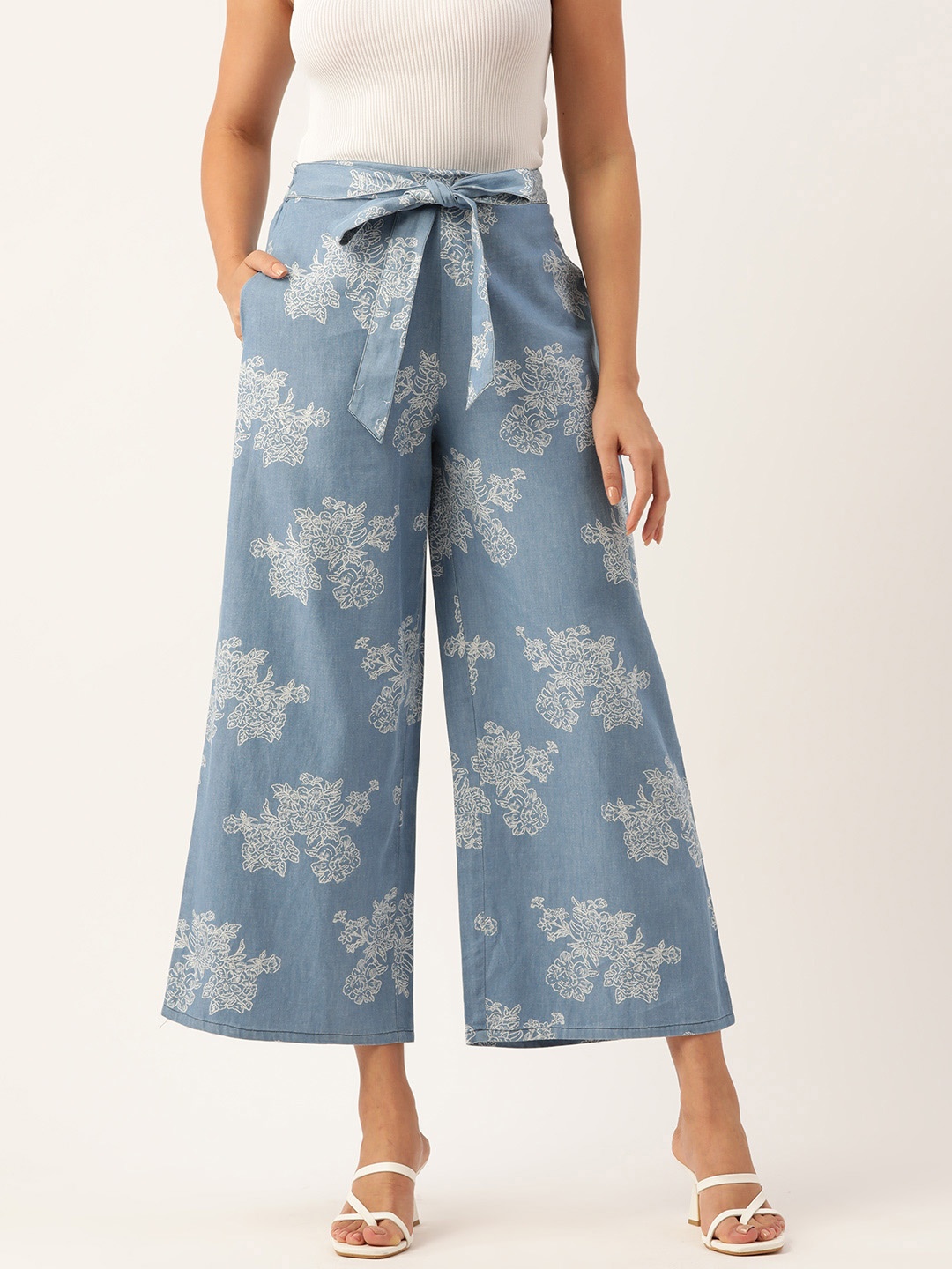 

ZIZO By Namrata Bajaj Floral Printed Comfort Loose Fit Pure Cotton Culottes, Blue