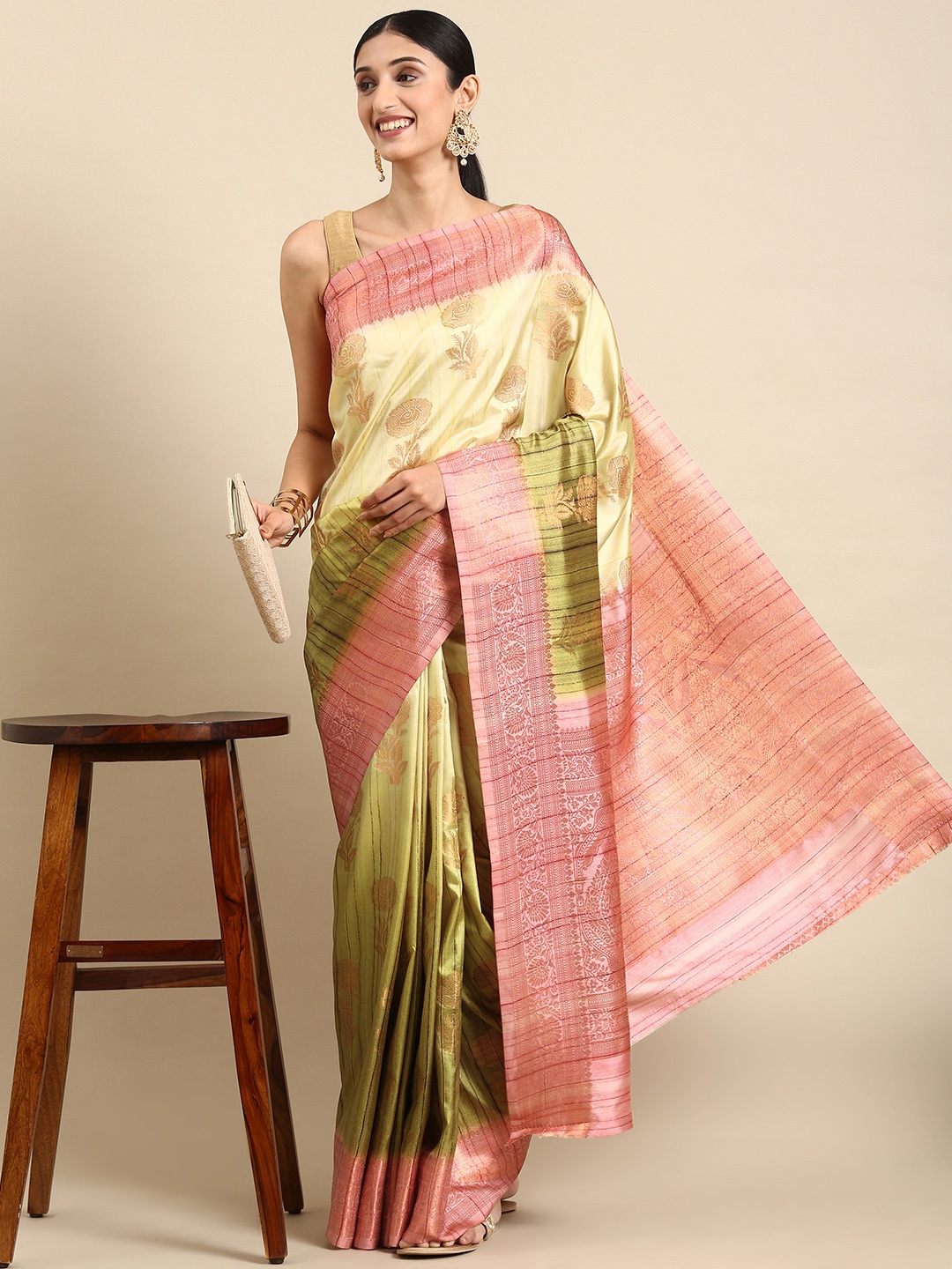 

VISHNU WEAVES Floral Zari Jute Cotton Baluchari Saree, Yellow