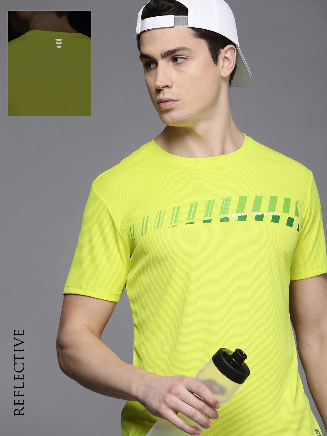 

WROGN ACTIVE Men Dry Pro Geometric Printed Slim Fit Gym T-shirt, Lime green