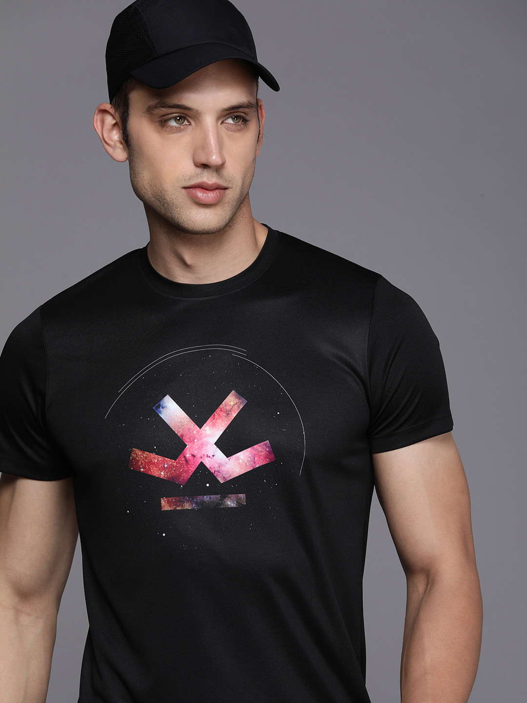 

WROGN ACTIVE Brand Logo Printed Slim Fit Sports T-shirt, Black