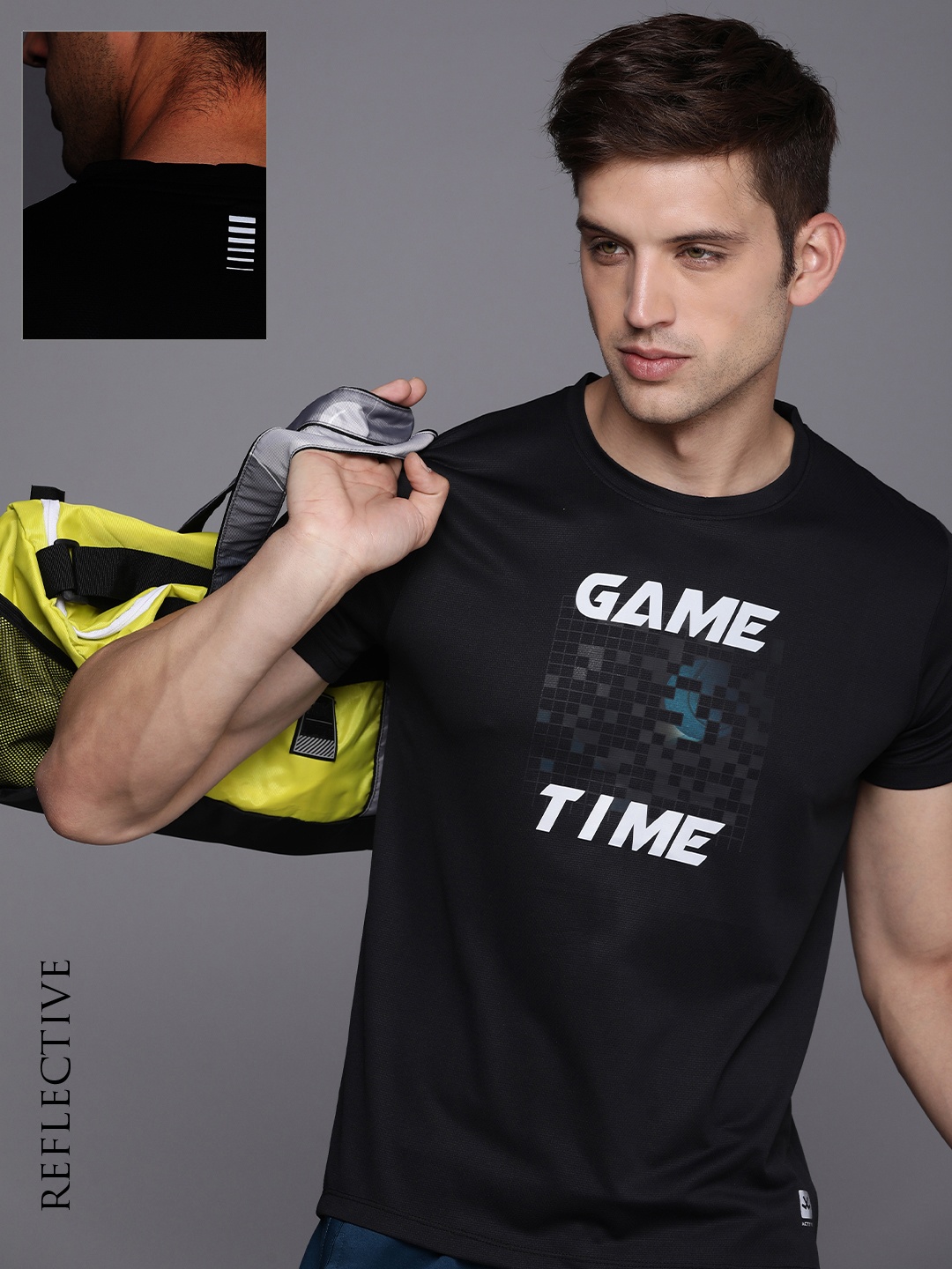 

WROGN ACTIVE Men Typography Printed Slim Fit Round Neck Dry Pro Sports T-shirt, Black