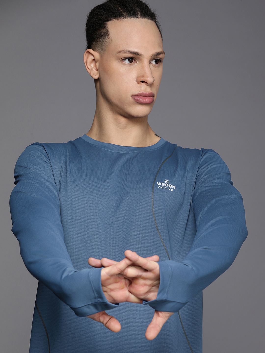 

WROGN ACTIVE Brand Logo Printed Dry Pro Sports T-shirt, Blue