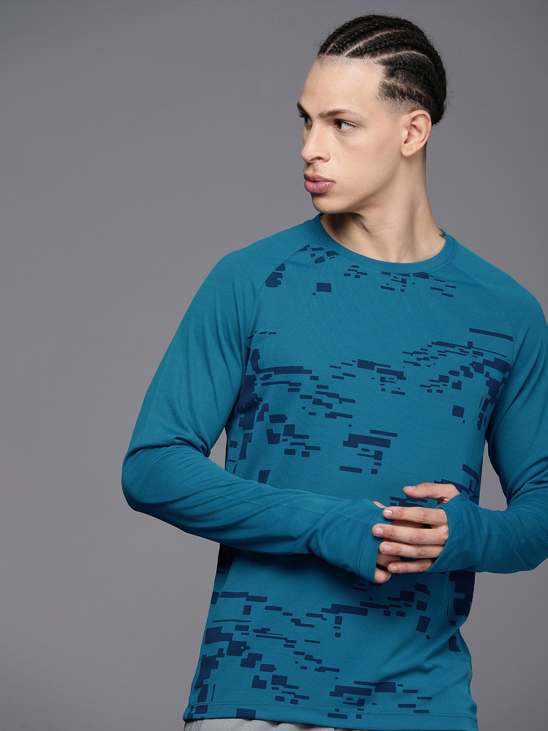 

WROGN ACTIVE Men Dry Pro Abstract Printed Sports T-shirt, Teal