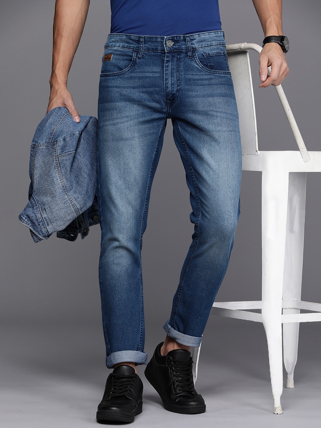 

WROGN Men Slim Fit Heavy Fade Mid Rise Stretchable Jeans, Blue