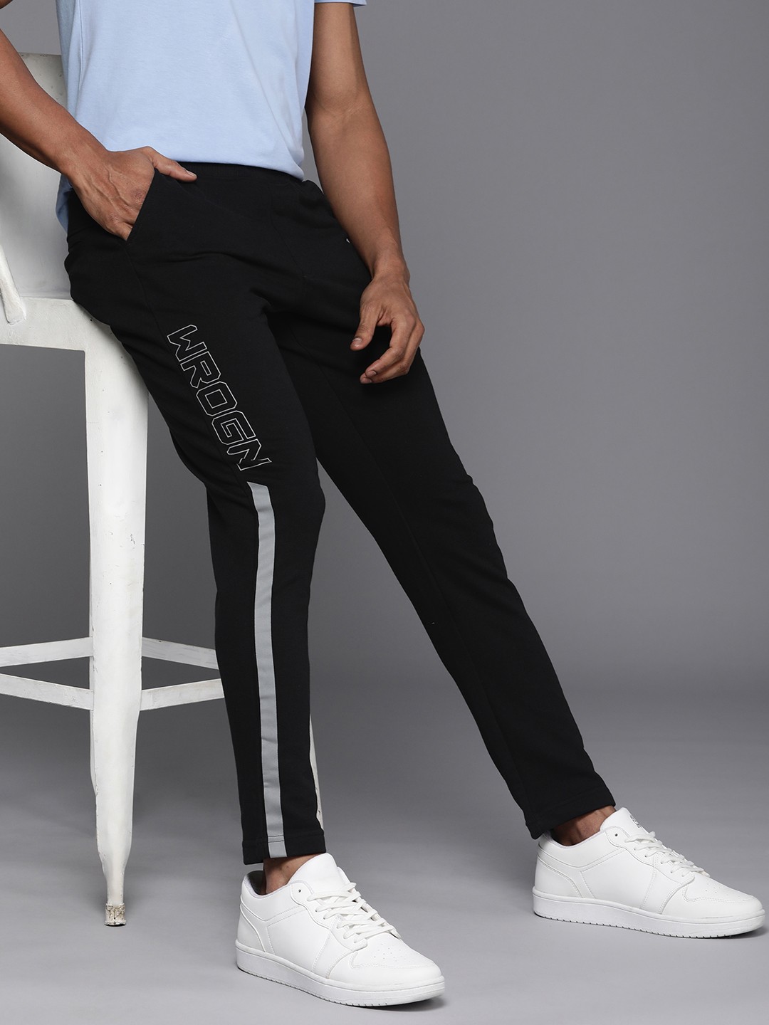 

WROGN Men Brand Logo Printed Regular Fit Track Pants, Black