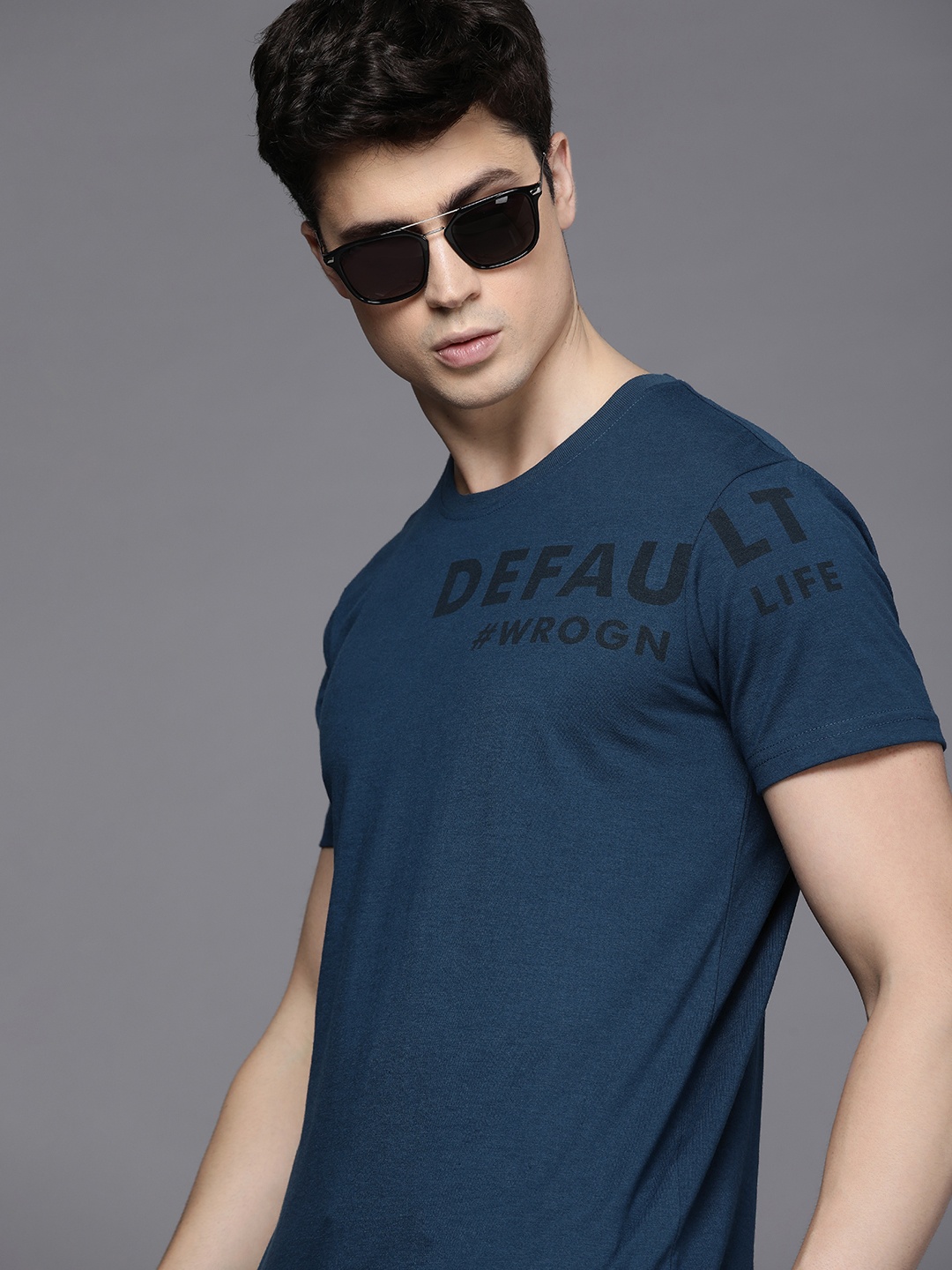 

WROGN Men Typography Printed Slim Fit T-shirt, Navy blue