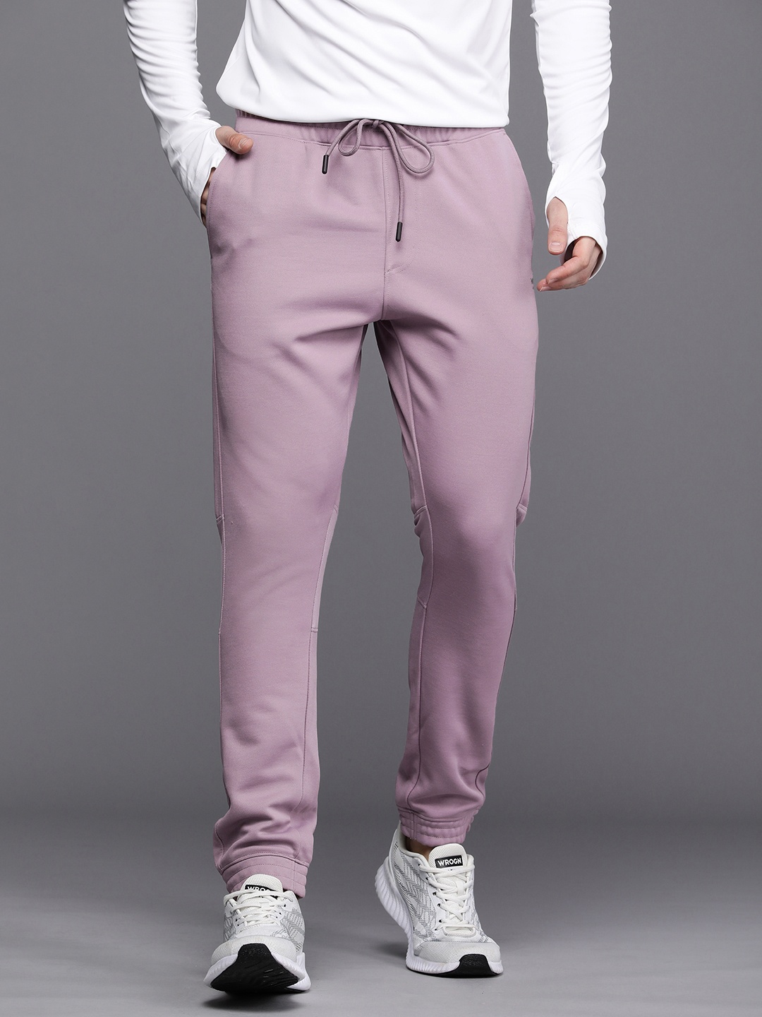 

WROGN ACTIVE Men Mid-Rise Joggers With Drawstring Closure, Mauve