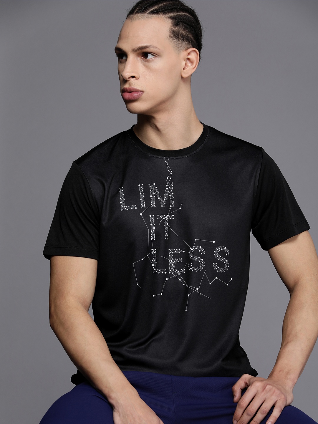 

WROGN ACTIVE Men Dry Pro Printed Slim Fit Sports T-shirt, Black