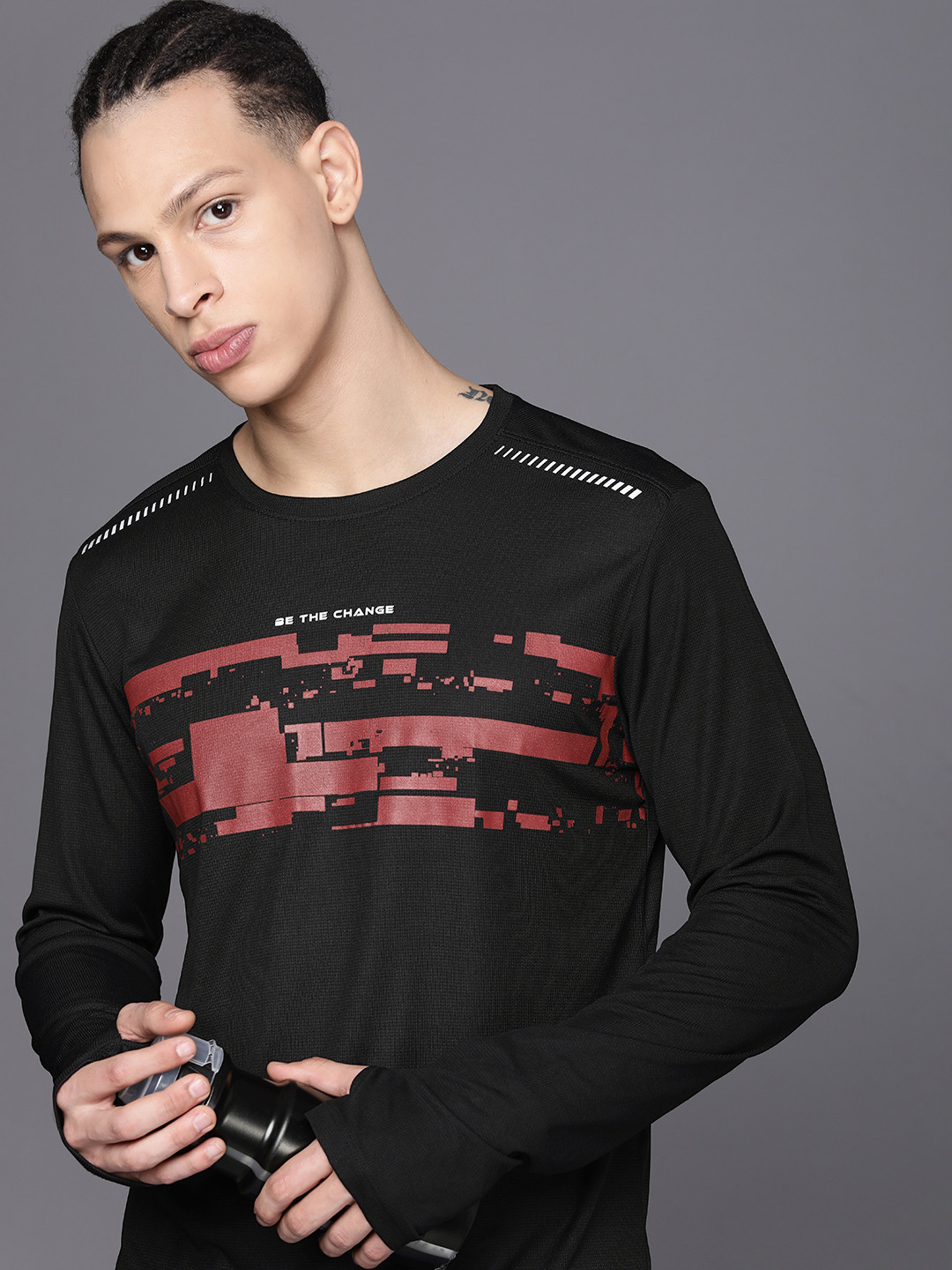 

WROGN ACTIVE Printed Dry-Pro Slim Fit T-shirt, Black