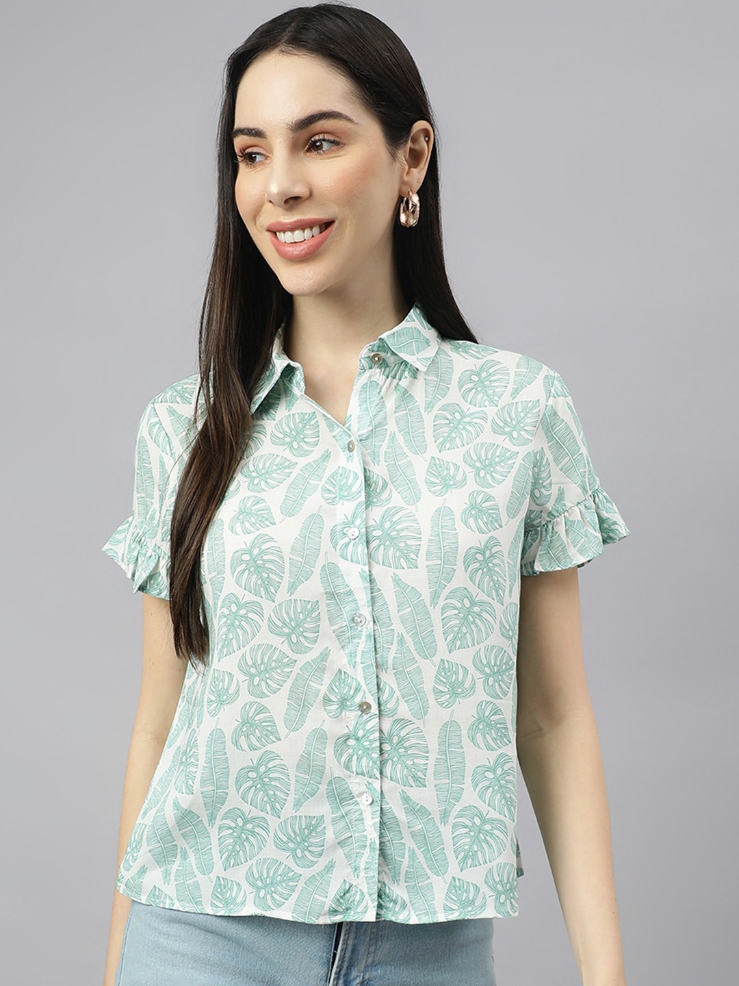 

VALBONE Women Green Classic Floral Printed Casual Shirt