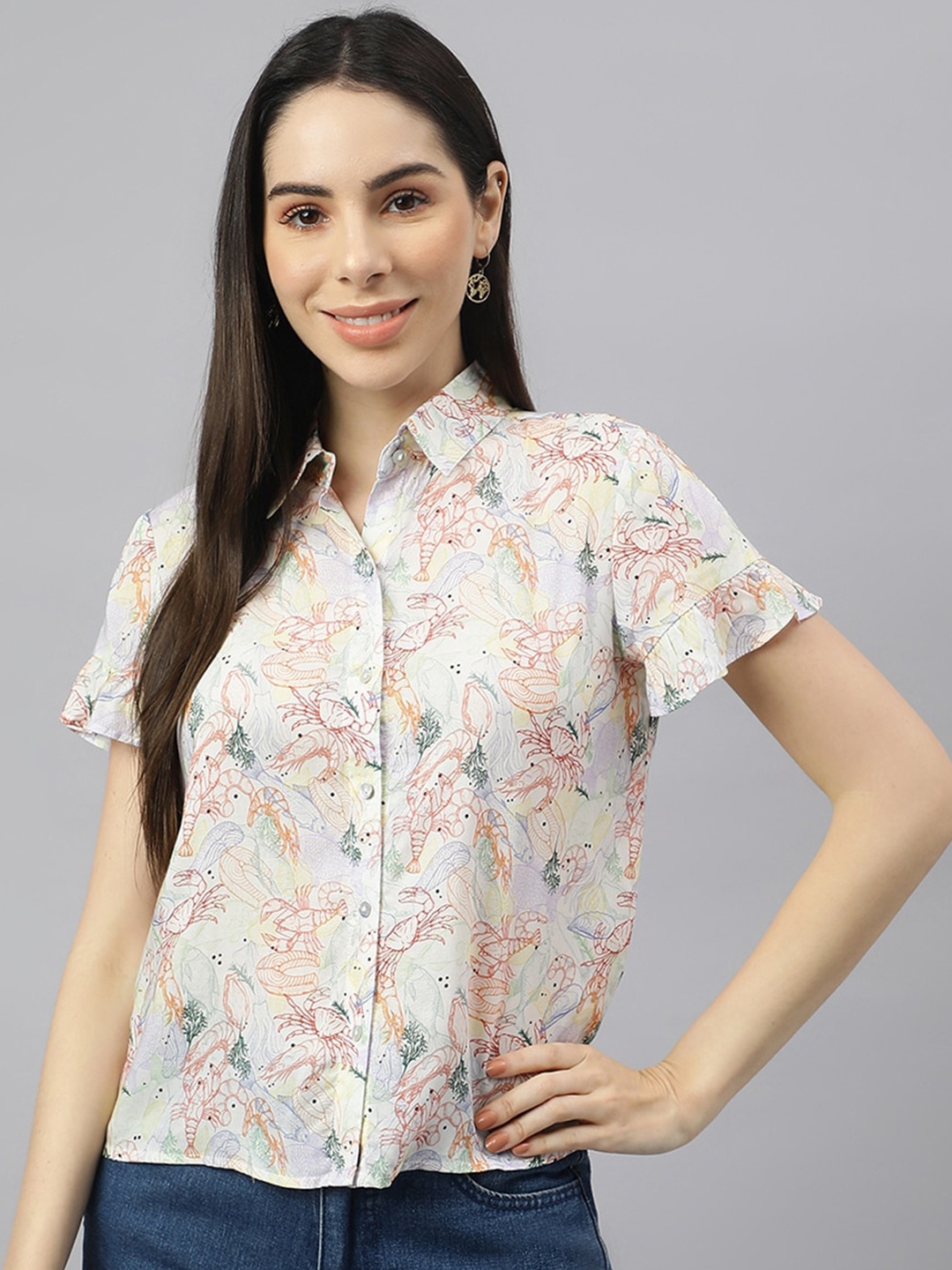 

VALBONE Classic Conversational Printed Casual Shirt, White