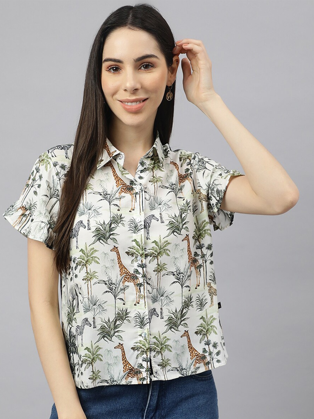 

VALBONE Classic Conversational Printed Casual Shirt, White