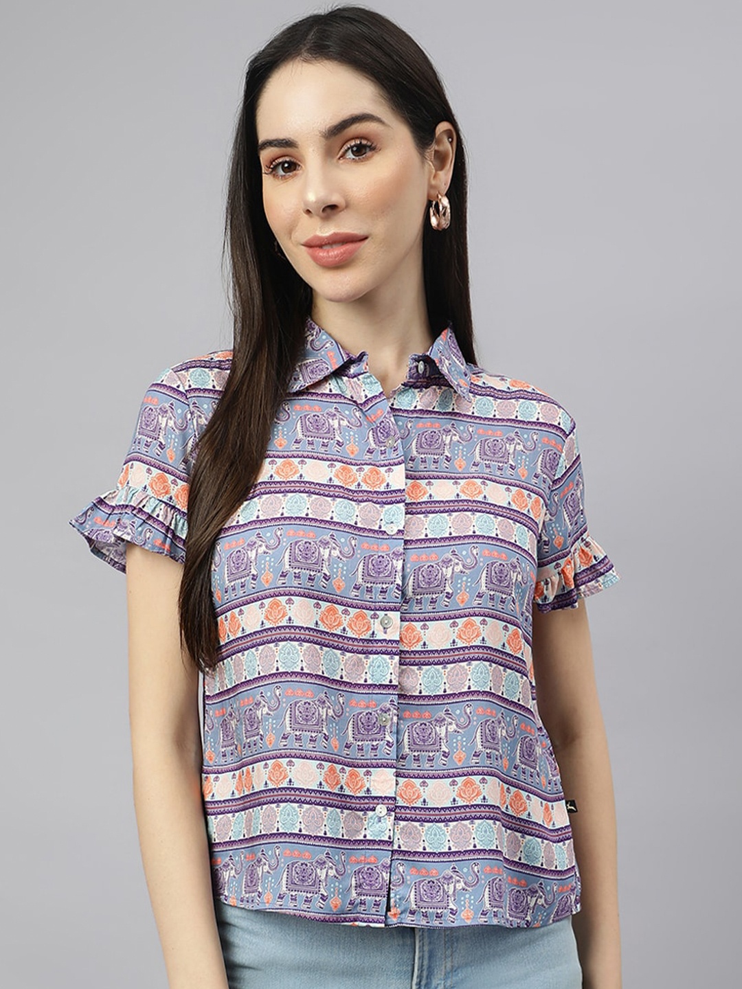 

VALBONE Classic Ethnic Motifs Printed Casual Shirt, Blue
