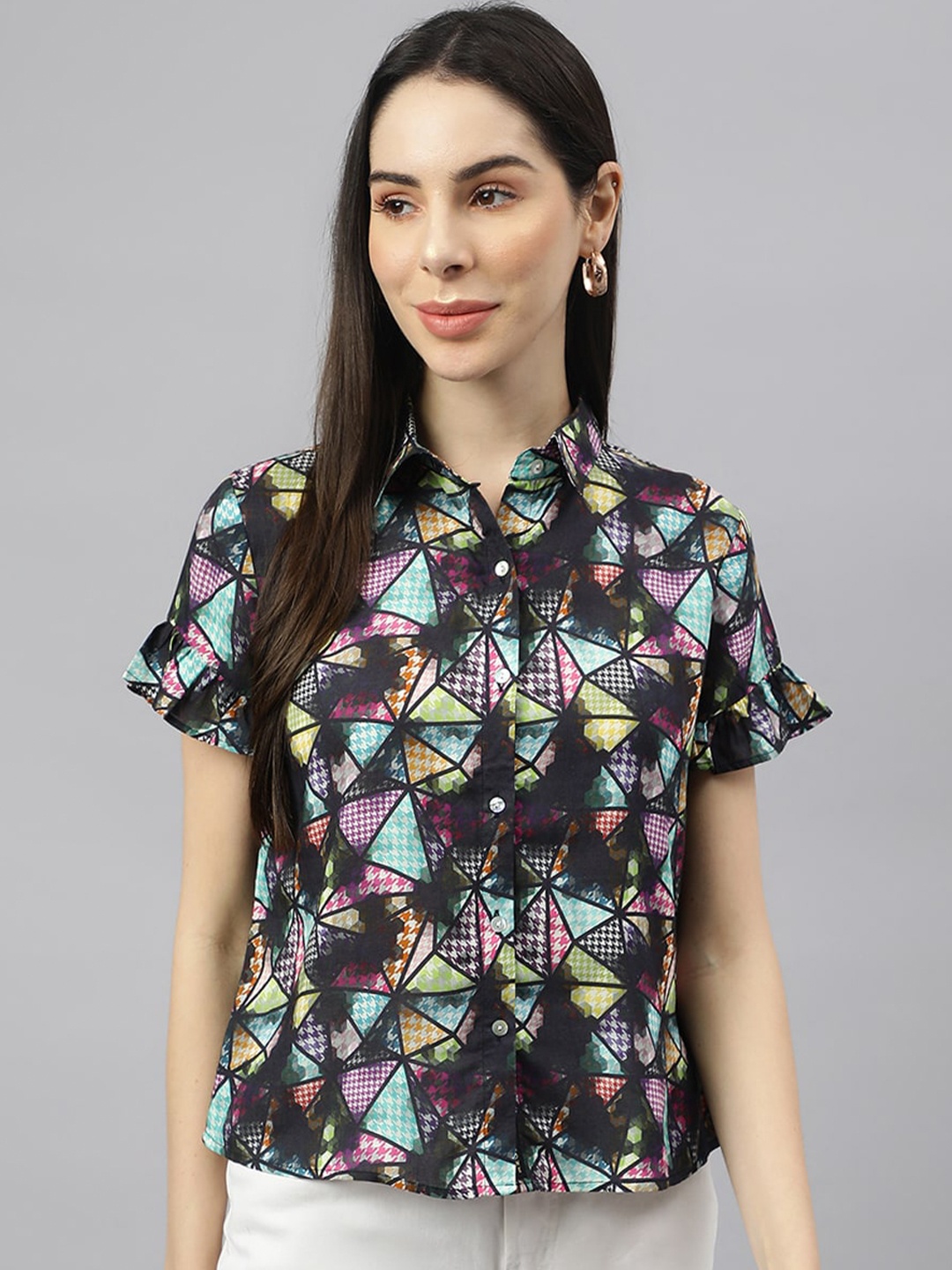 

VALBONE Classic Geometric Printed Casual Shirt, Black