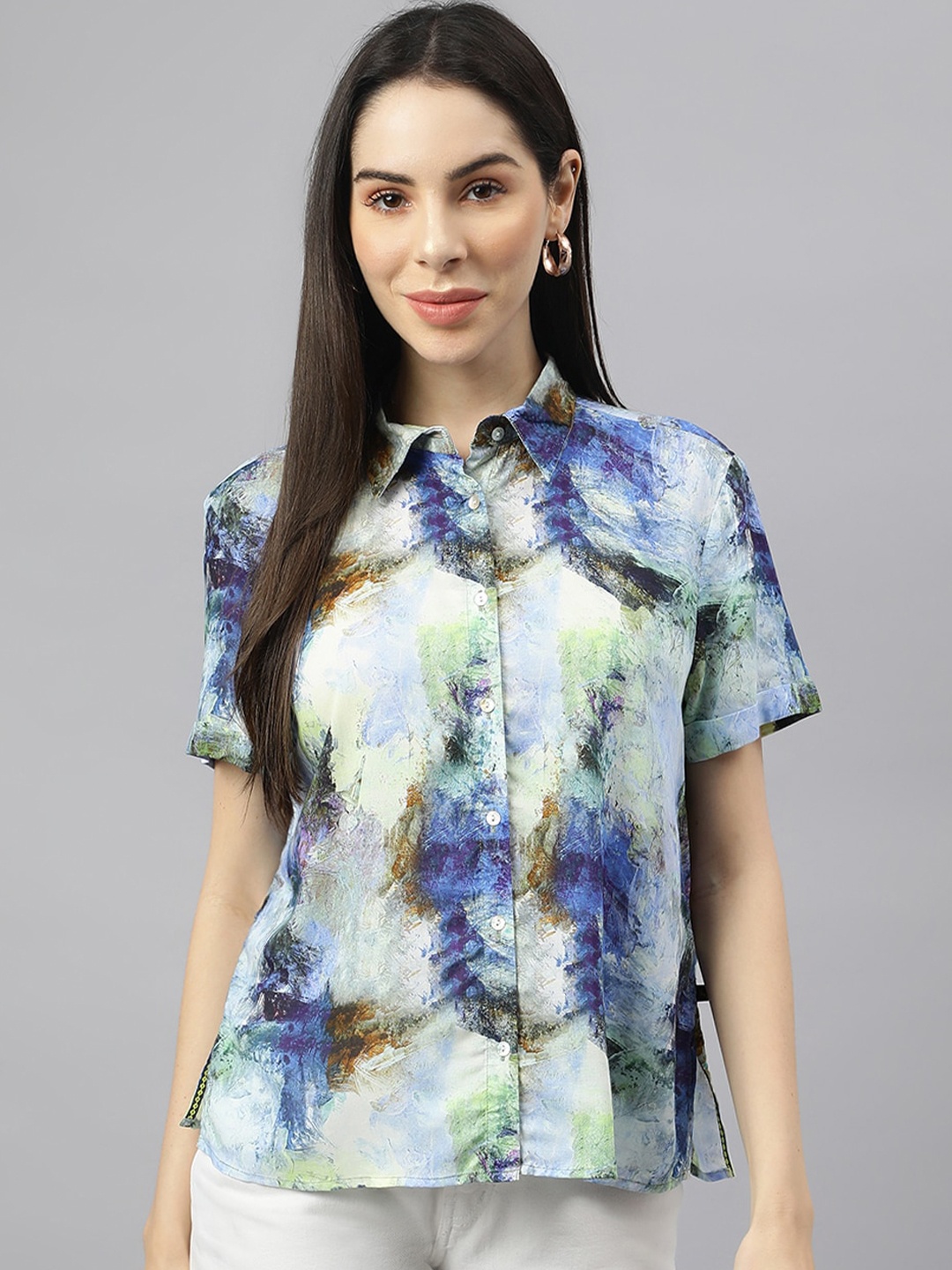 

VALBONE Classic Abstract Printed Casual Shirt, White