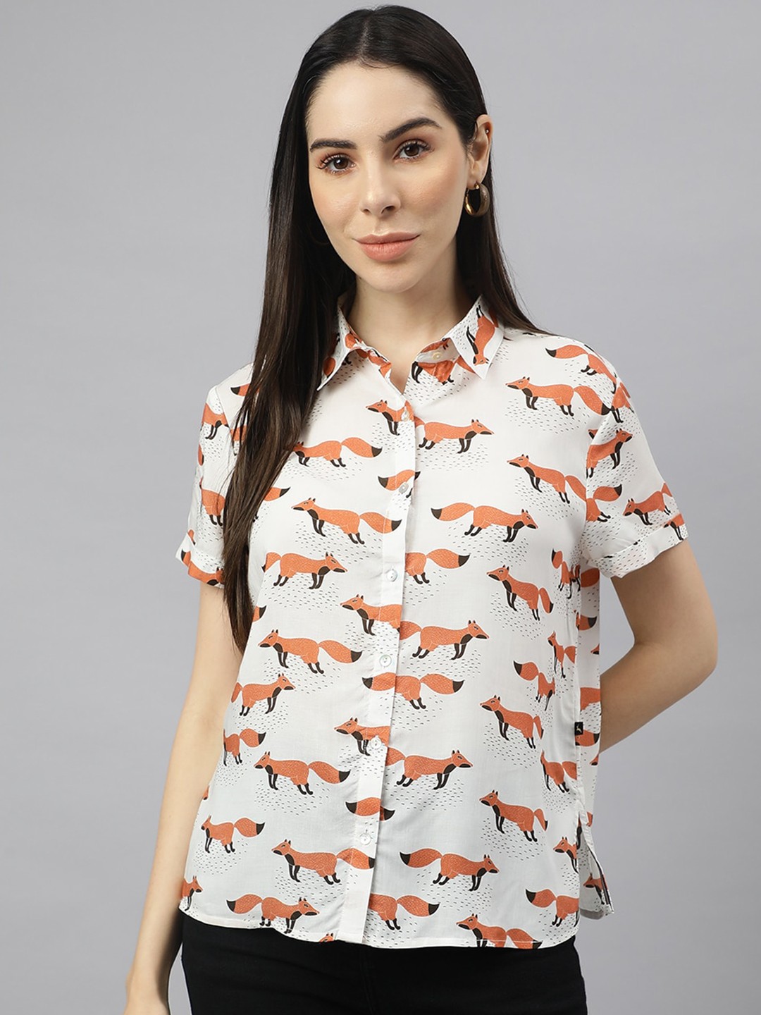 

VALBONE Women White Classic Printed Casual Shirt