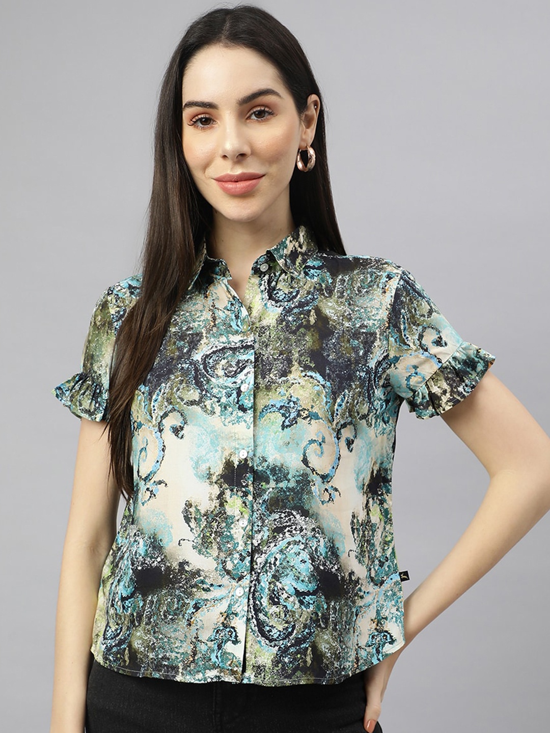 

VALBONE Classic Abstract Printed Casual Shirt, Green