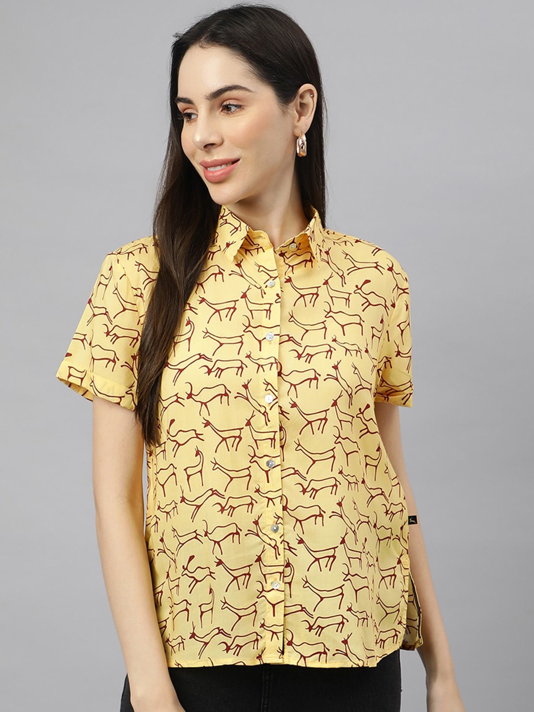 

VALBONE Classic Spread Collar Conversational Printed Casual Shirt, Yellow