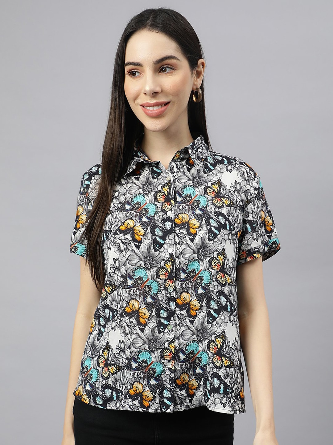 

VALBONE Classic Spread Collar Graphic Printed Casual Shirt, Grey