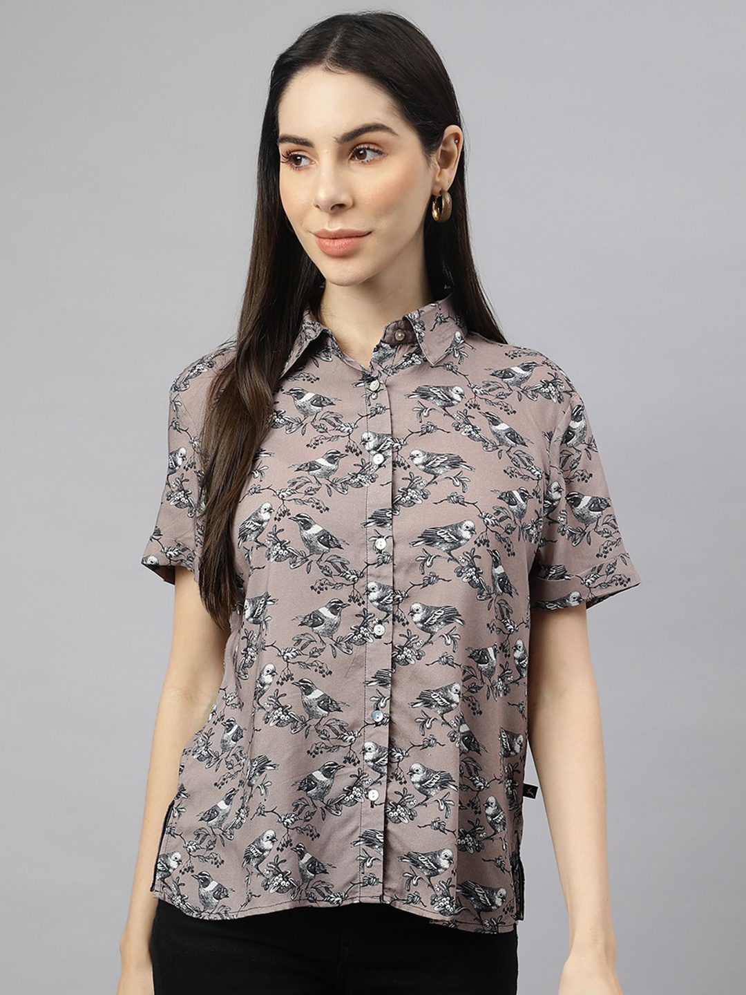 

VALBONE Classic Graphic Printed Casual Shirt, Coffee brown