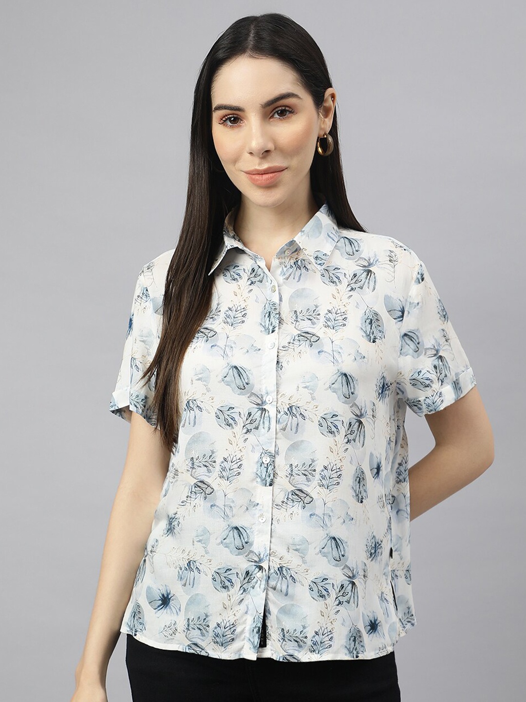 

VALBONE Classic Spread Collar Floral Printed Casual Shirt, Multi