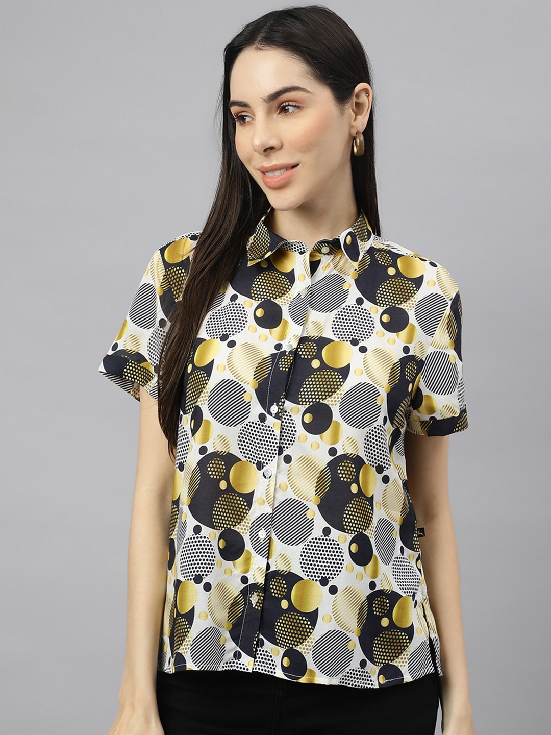 

VALBONE Classic Regular Fit Geometric Printed Casual Shirt, Black