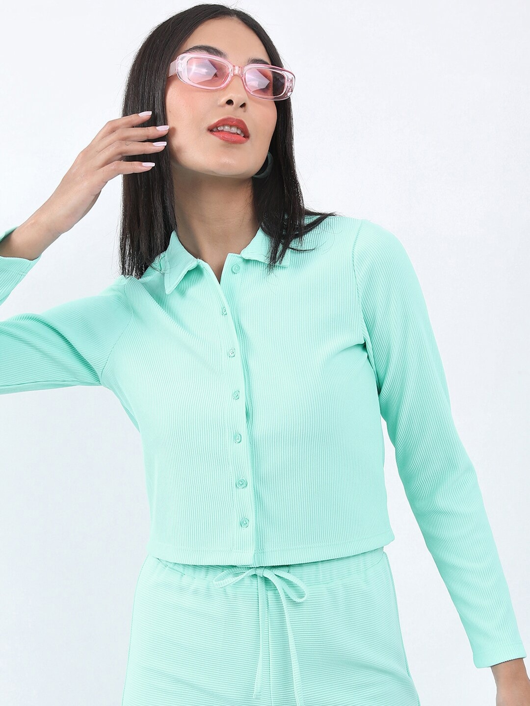 

Tokyo Talkies Knitted Shirt Style Top, Sea green