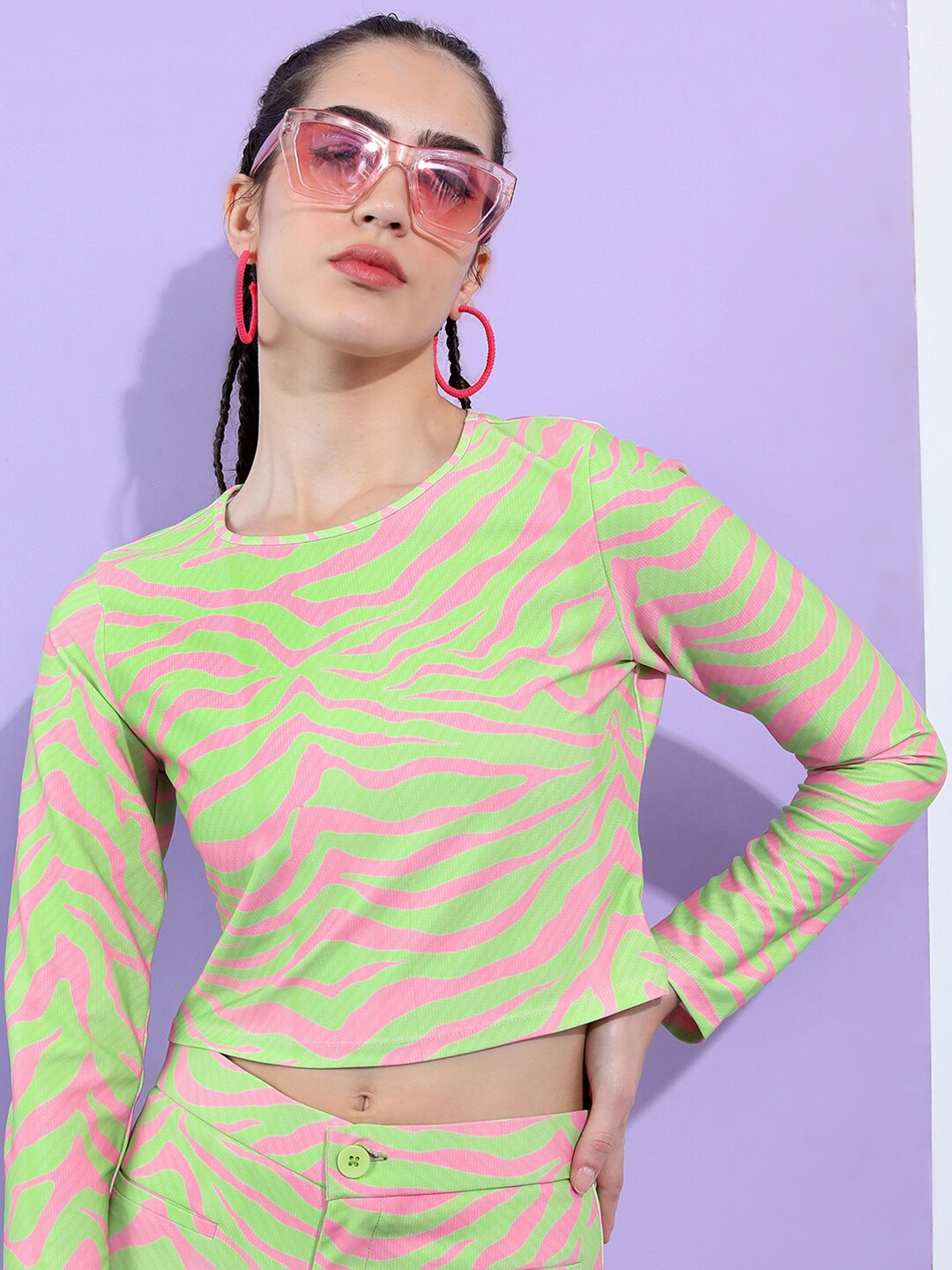 

Tokyo Talkies Abstract Printed Crop Top, Green