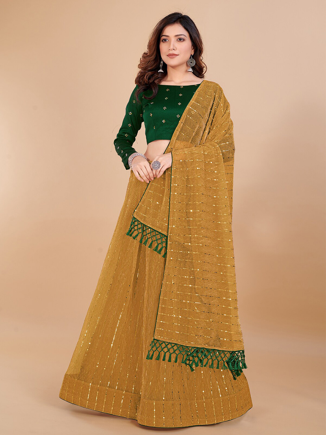 

Mitera Embellished Sequinned Semi-Stitched Lehenga & Unstitched Blouse With Dupatta, Yellow